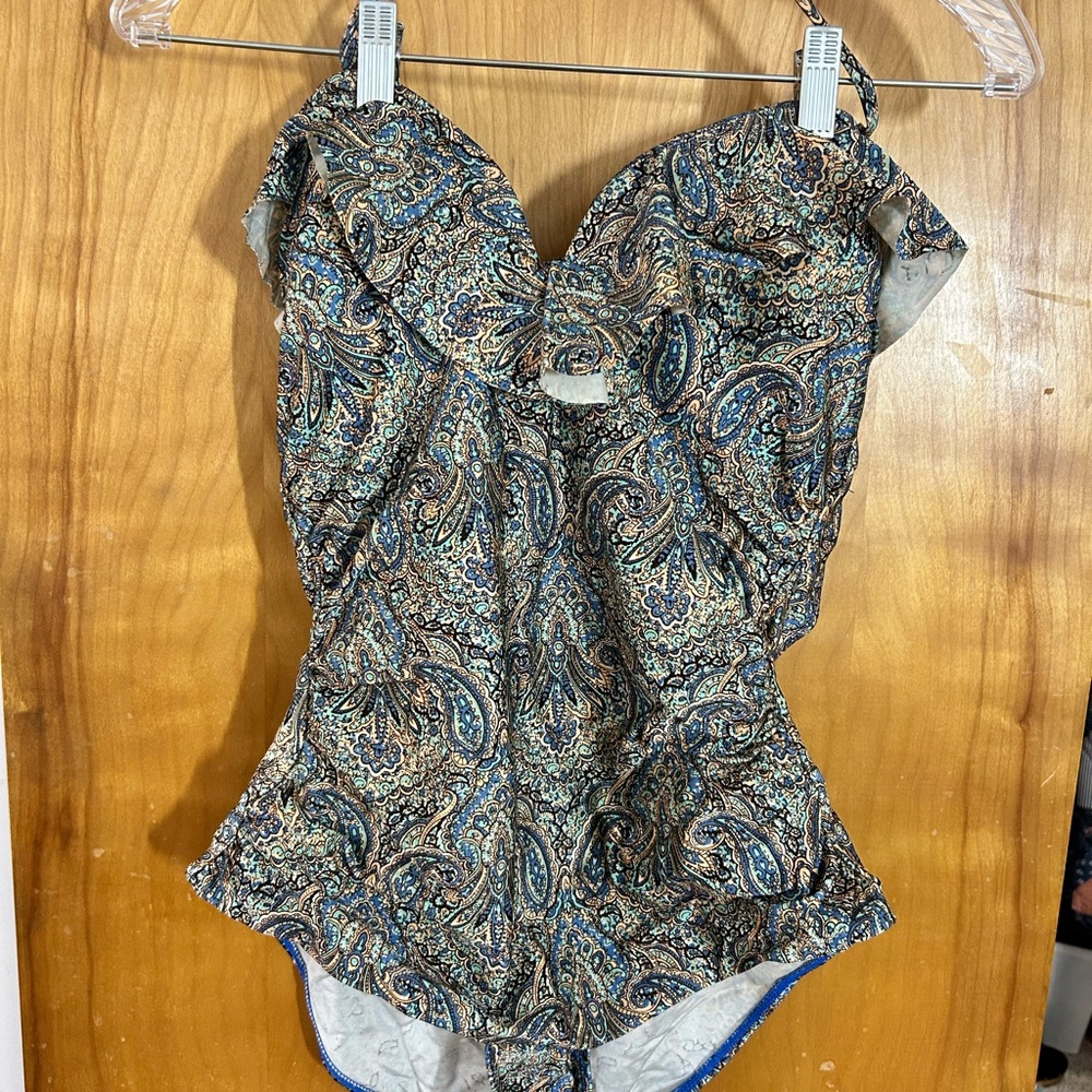 Paisley Print Strapless Swimsuit